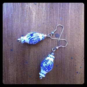 Chinese “longevity” glass bead earrings.